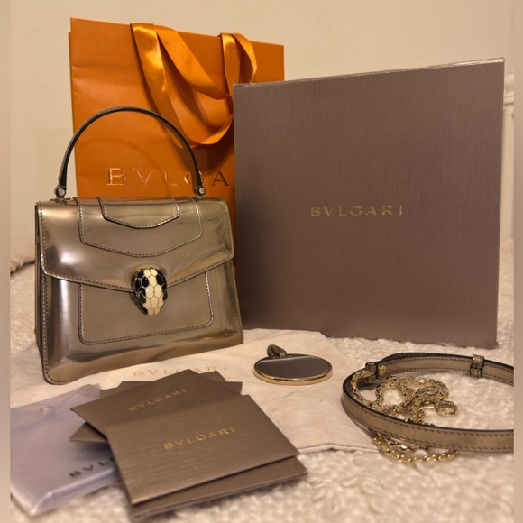 Bulgari Metallic Calfskin Serpenti Forever Top Handle Silver - Picture 1 of 10